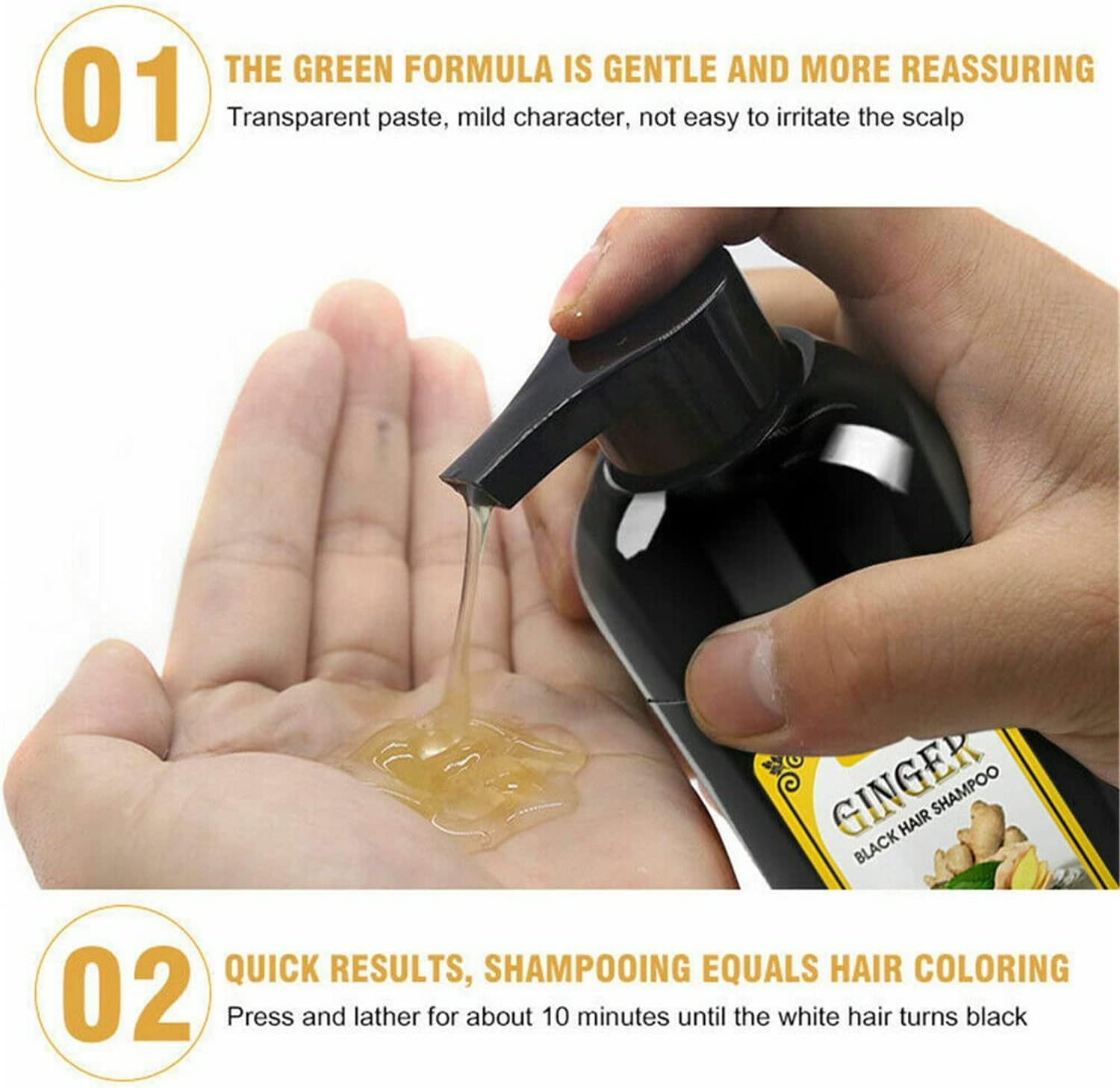 Natural Ginger Coloring Dye Fast Hair Shampoo,Instanty Black Hair Color Matter agent Last 30 days,for Women Men Cover Gray White Hair,Hair Dye Coloring Nourishing Shampoo