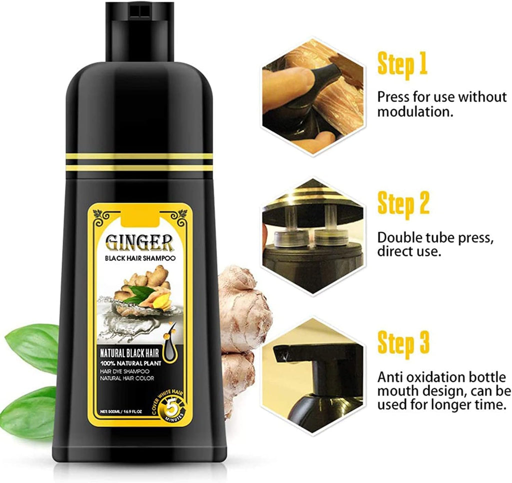 Natural Ginger Coloring Dye Fast Hair Shampoo,Instanty Black Hair Color Matter agent Last 30 days,for Women Men Cover Gray White Hair,Hair Dye Coloring Nourishing Shampoo